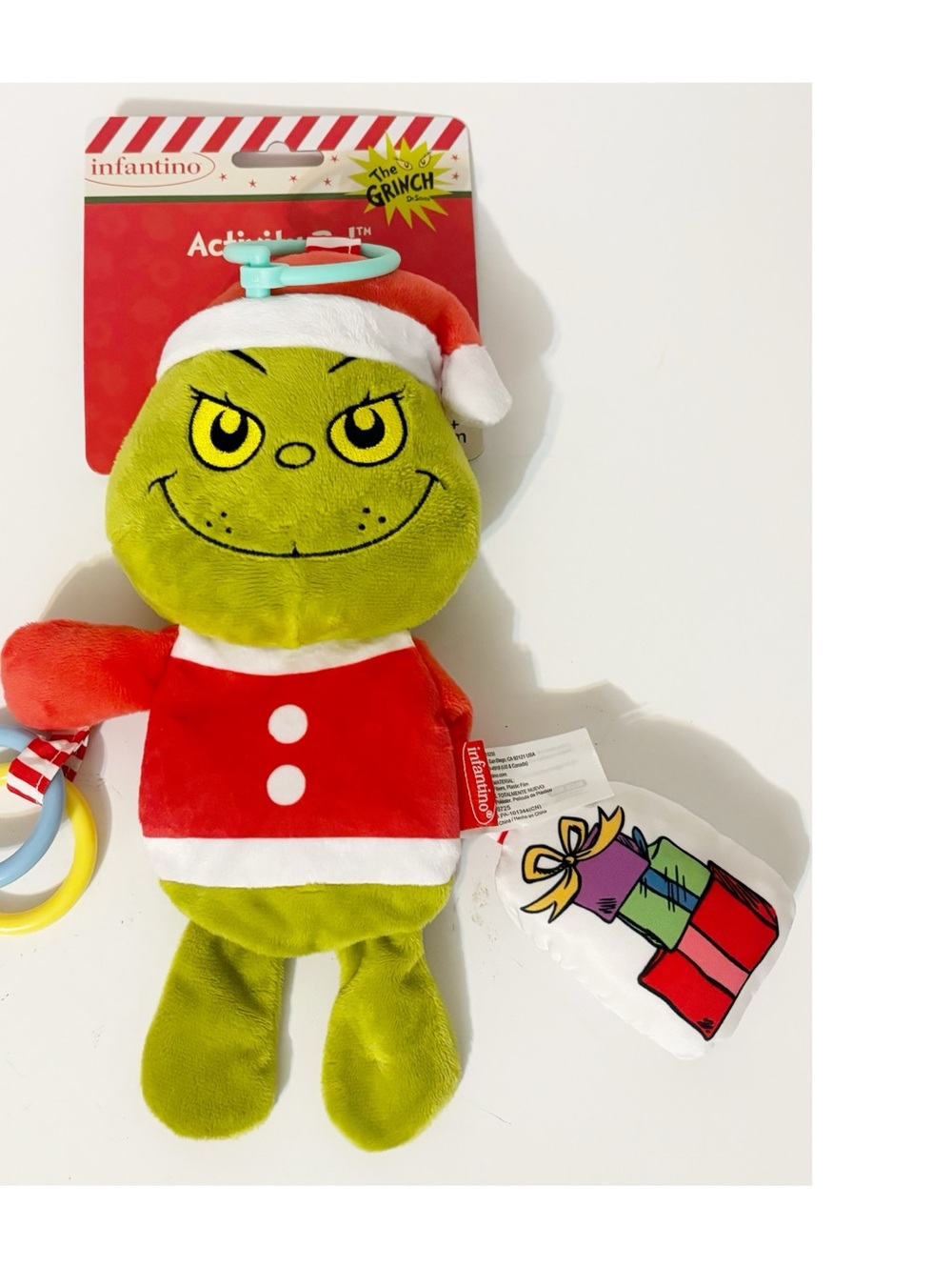 Infantino Activity Pal, The Grinch, Christmas sensory clip-on toy for Babies